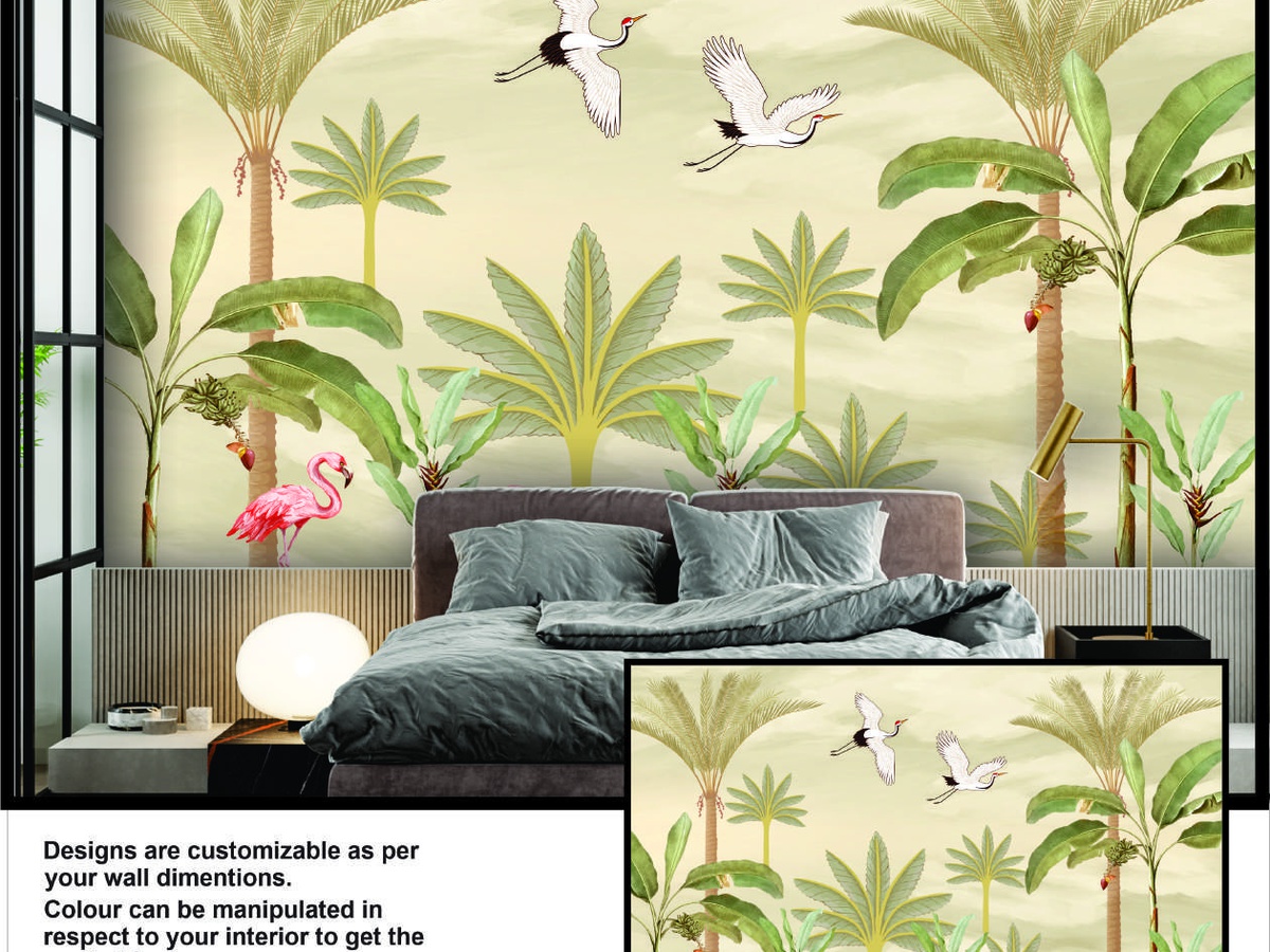 Floral wallpaper master bedroom Gaur City